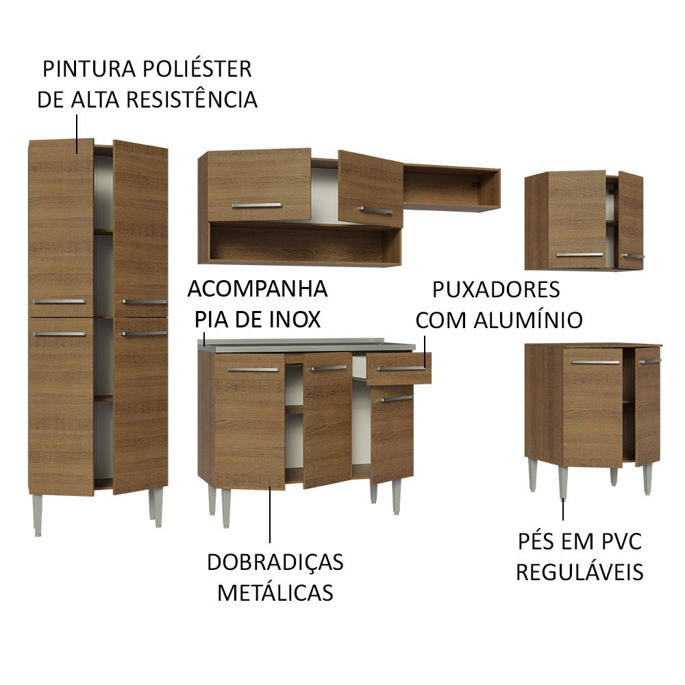 Cocina Integral 293cm con Lavadero Marrón Emilly 08
