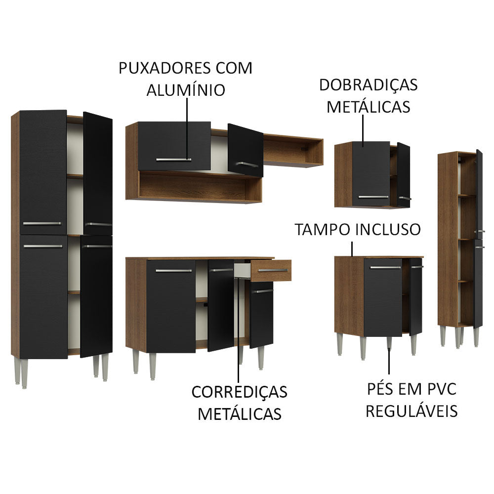 Cocina Integral 325cm Negro/Marrón Emilly Joy