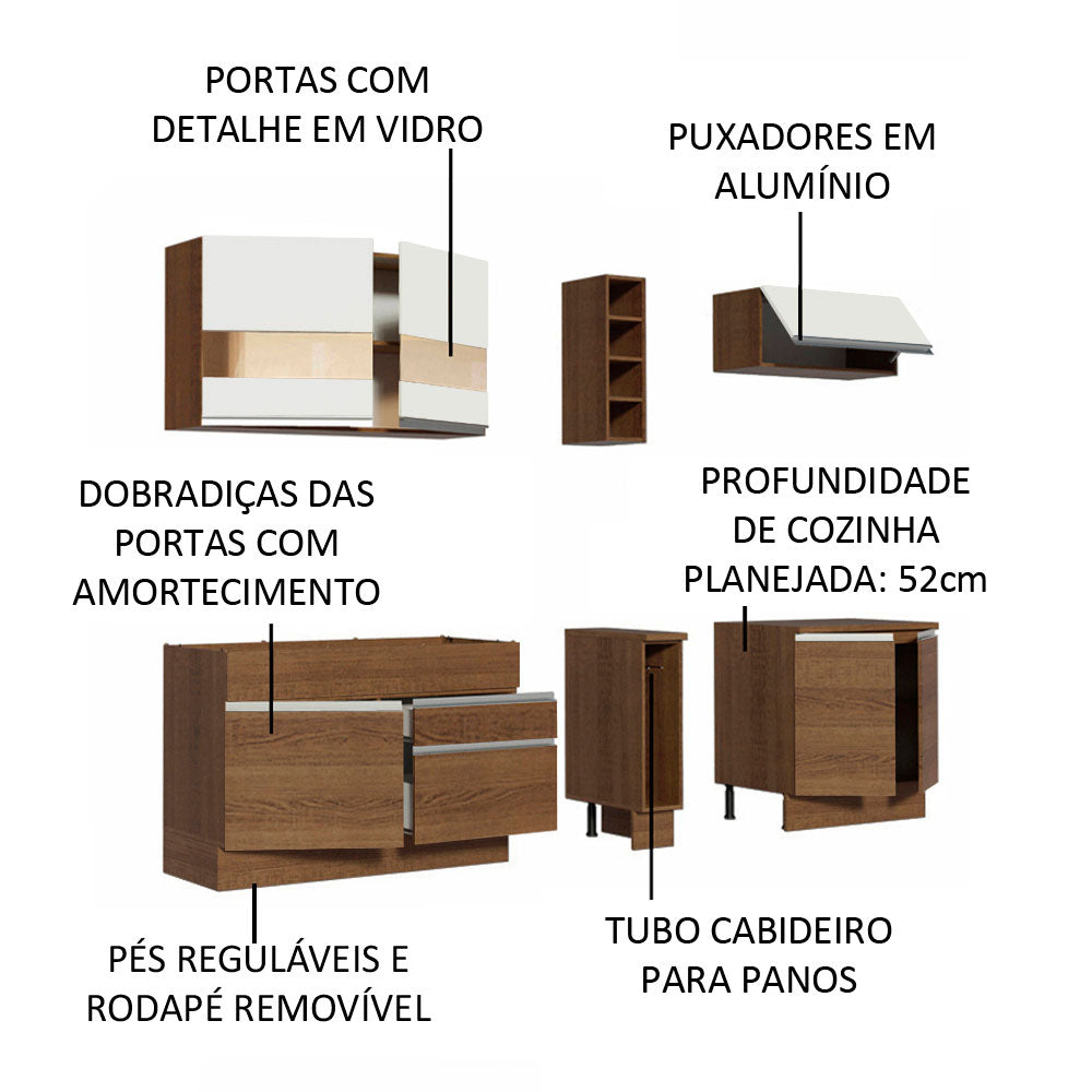 Cocina Integral 220 cm Marrón/Marrón/Blanco Parma 02