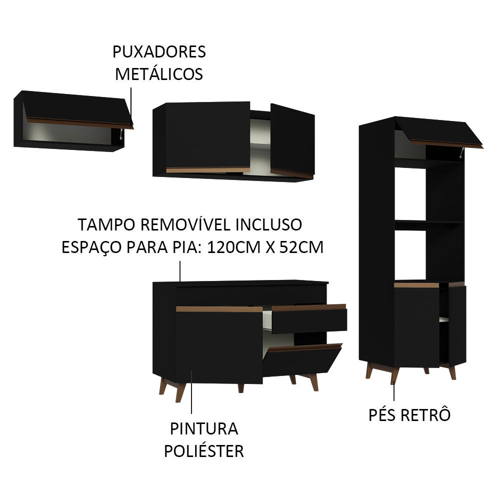 Cocina Integral 260cm Negro Reims 08
