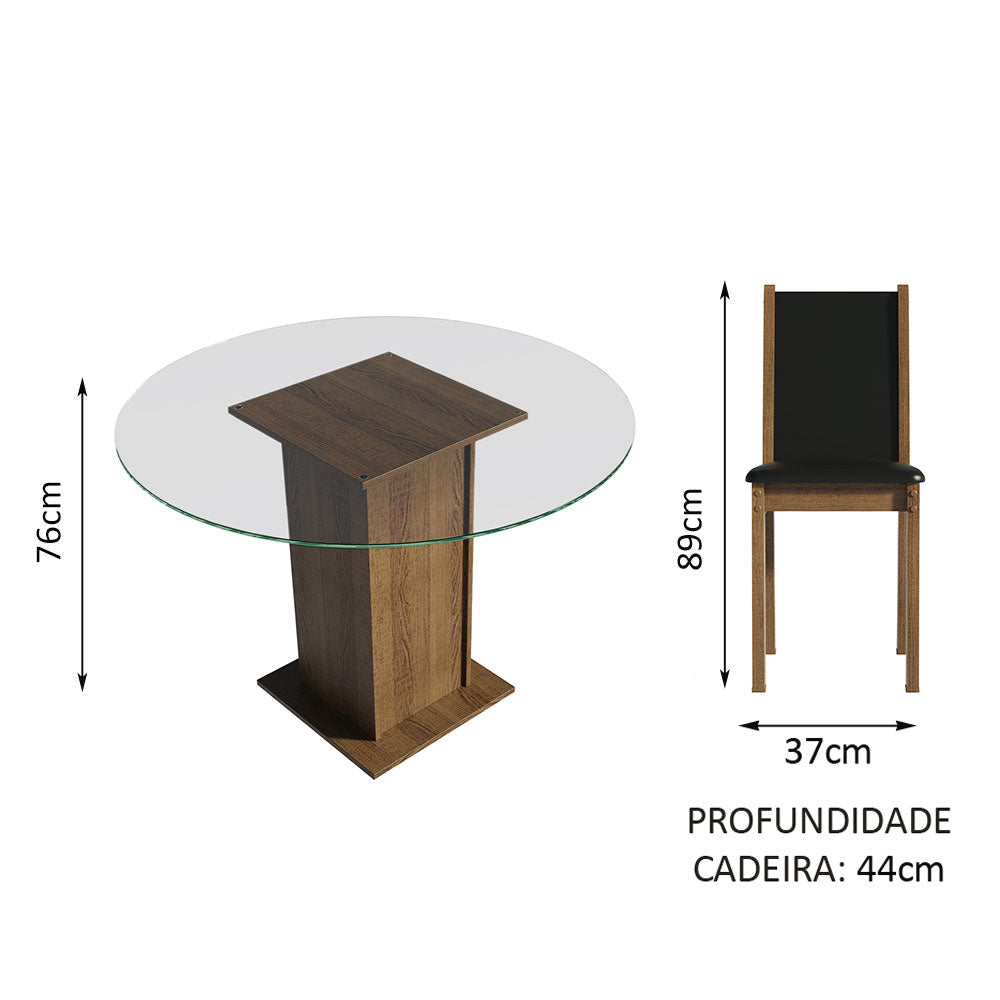 Juego de Comedor Encimera de Vidrio Circular 4 Sillas Marrón/Negro/Negro Madu