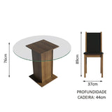 Juego de Comedor Encimera de Vidrio Circular 4 Sillas Marrón/Negro/Negro Madu