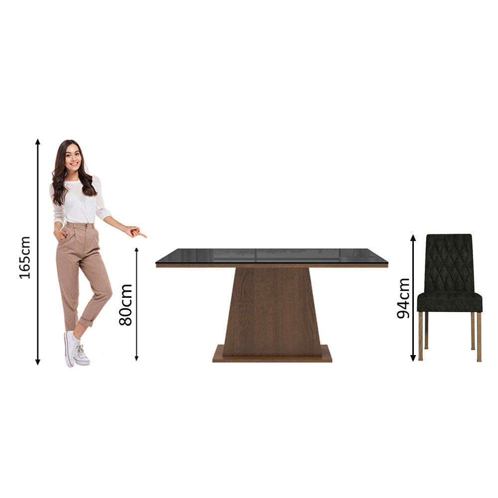 Juego de Comedor Mesa con Encimera de Vidrio 6 Sillas Marrón/Negro/Oxford Stéfani