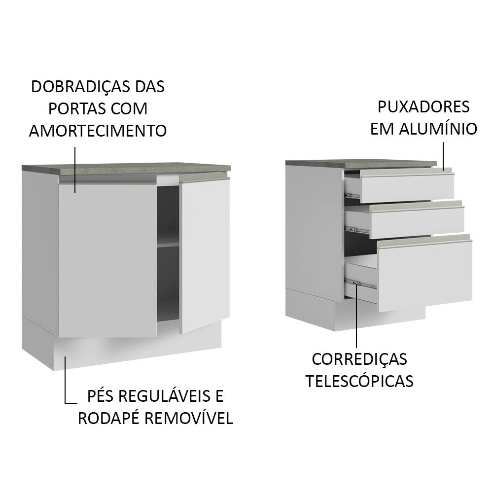 Gabinete para Baño 140cm 2 Puertas 3 Cajones Blanco