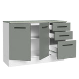 Gabinete Bajo de Tarja 120cm 2 Puertas 3 Cajones (Con Encimera y Sin Tarja) Blanco/Gris Agata