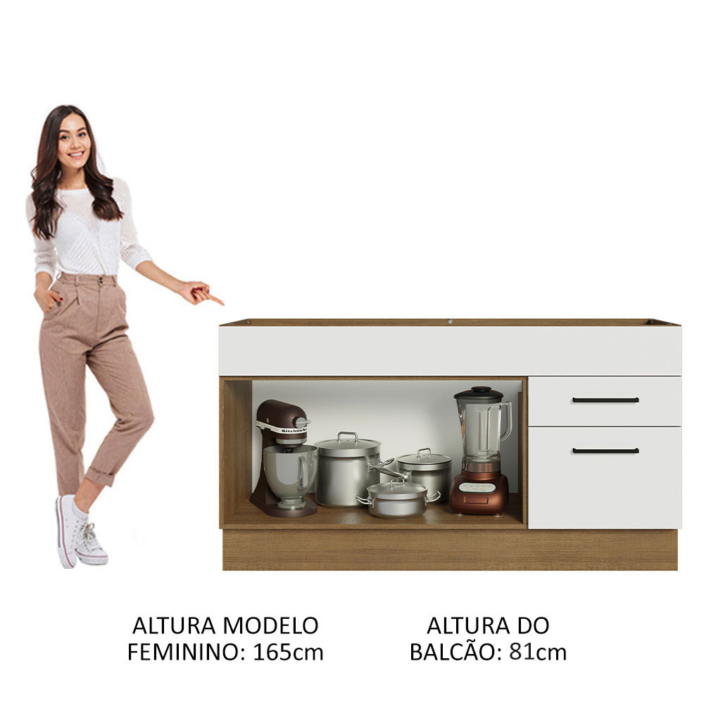 Gabinete Bajo 150cm 2 Cajones Marrón/Blanco Agata (Sin Encimera)