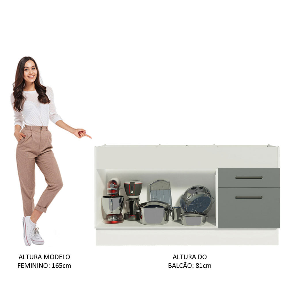 Mueble de Cocina para Tarja 150 cm 2 Puertas y 2 Cajones (Sin Encimera Ni Tarja) Blanco/Gris Agata