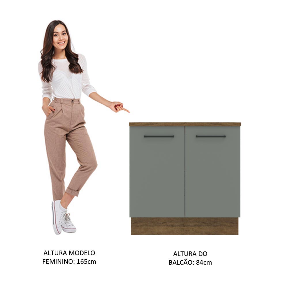 Gabinete Bajo 80cm 2 Puertas Marrón/Gris Agata