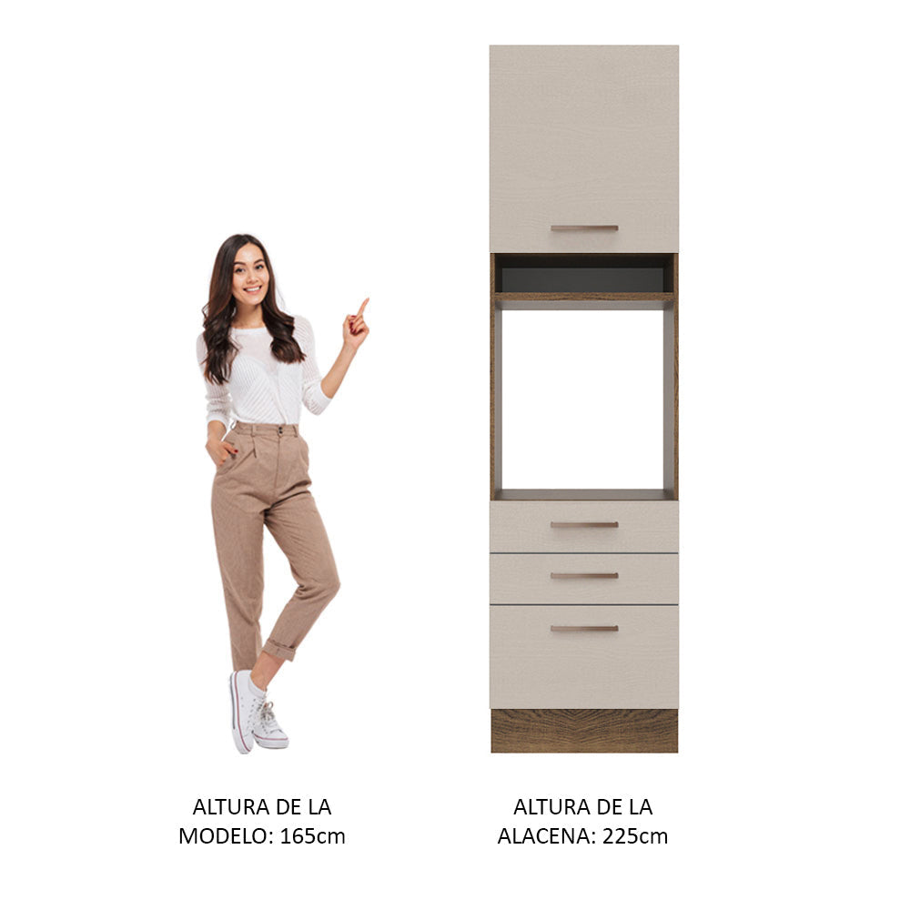Mueble de Cocina para Horno 60 cm 1 Puerta y 3 Cajones Marrón/Crema Agata