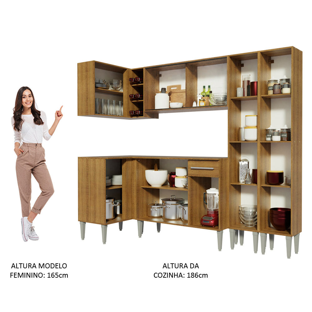 Cocina Integral Esquinera 293cm Marrón Emilly Line 06