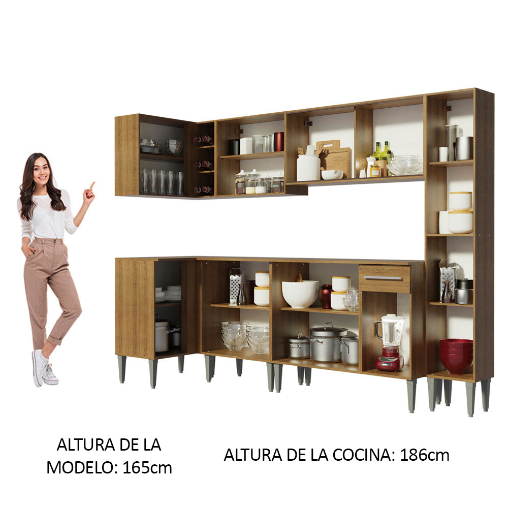 Cocina Integral Esquinera 325cm Marrón Emilly Wave 04