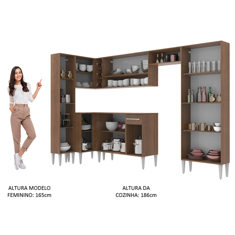 Cocina Integral Esquinera 385cm Marrón/Branco Emilly Love 01