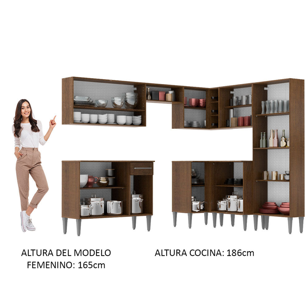 Cocina Integral Esquinera 417cm Marrón/Negro Emilly Ice 01