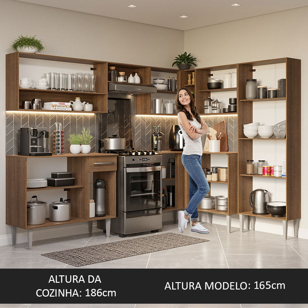 Cocina Integral Esquinera 417cm Marrón/Gris Emilly 02
