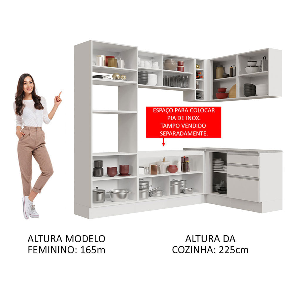 Cocina Integral Esquinera 399cm Blanco Glamy 02