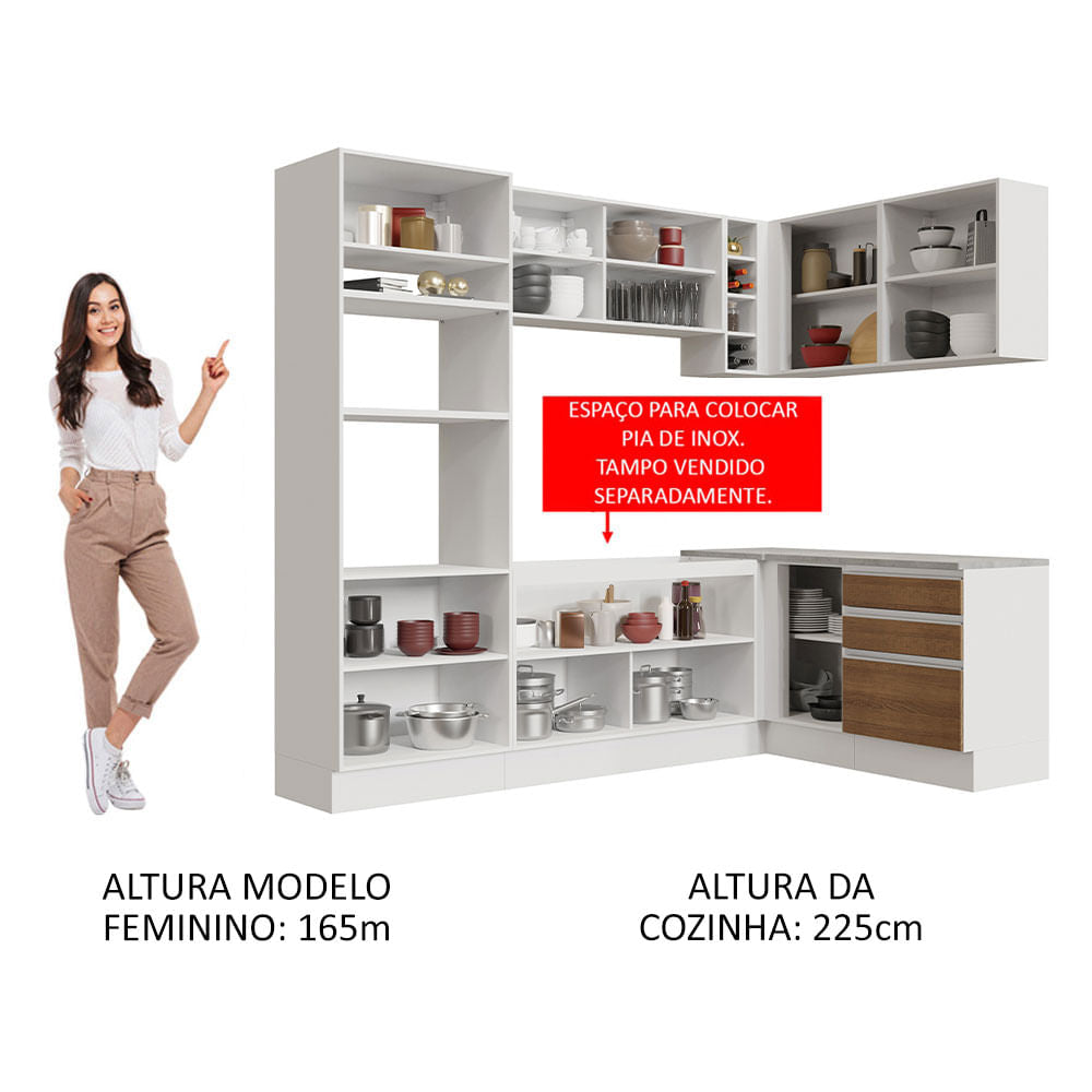 Cocina Integral Esquinera 399cm Blanco/Marrón Glamy 02