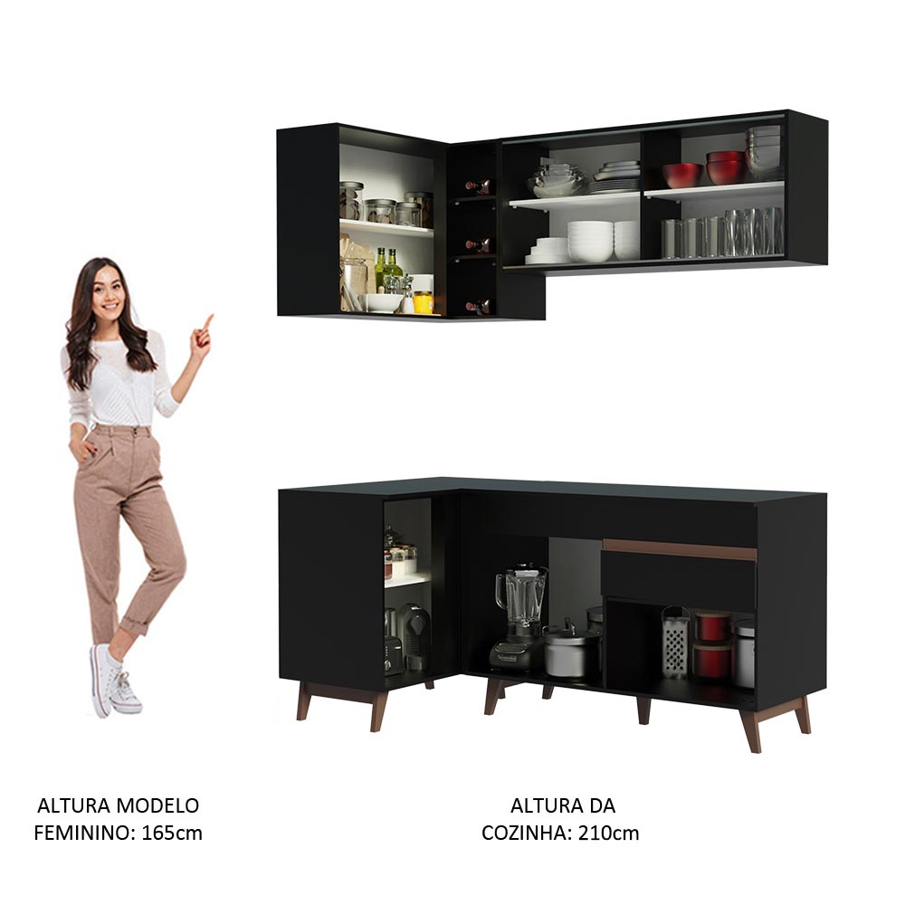 Cocina Integral Esquinera 262cm Negro Reims 01