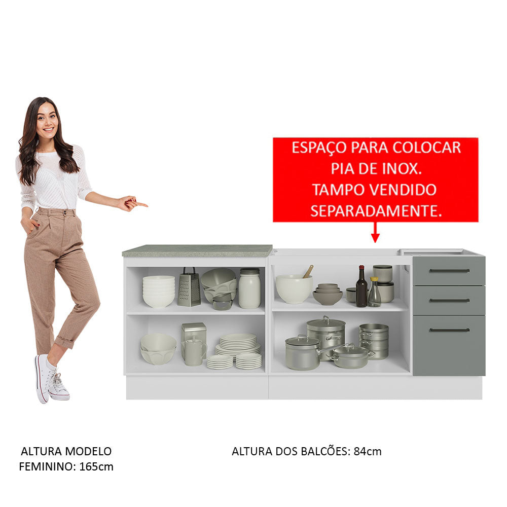 Kit con 2 Muebles de Cocina 3 Cajones y 4 Puertas (Sin Encimera Ni Lavadero) Blanco/Gris Agata 01