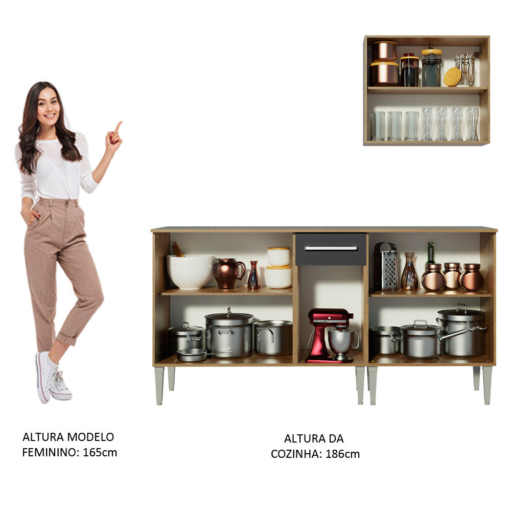 Cocina Compacta 169cm Marrón/Negro Emilly Free 01