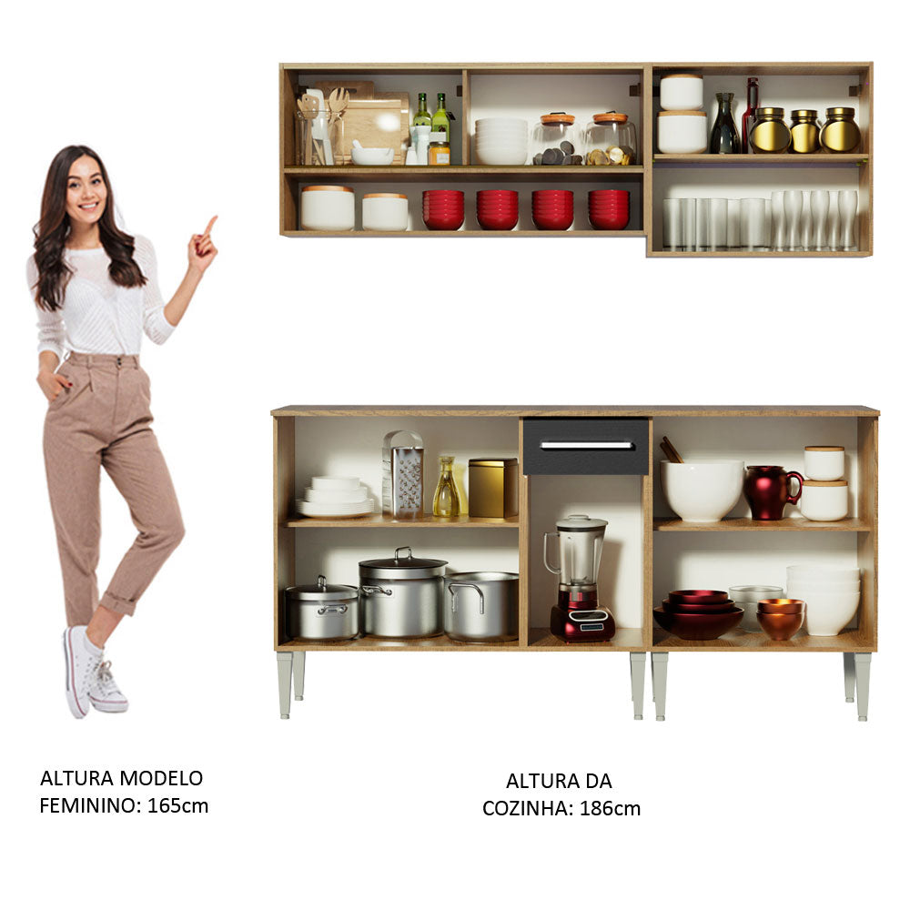 Cocina Compacta 169cm Marrón/Negro Emilly Dance 07