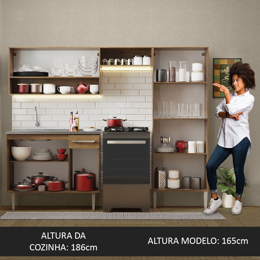 Cocina Integral 229cm Con Fregadero Marrón/Blanco Emilly Madesa 10