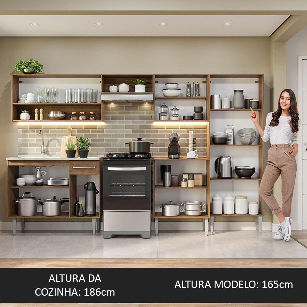 Cocina Integral 293cm con Lavadero Marrón/Negro Emilly 09