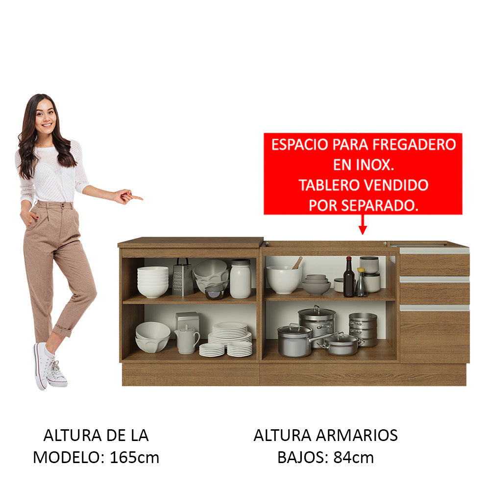 Kit con Mueble para Lavadero y Gabinete Bajo 4 Puertas y 3 Cajones (Sin Encimera Ni Lavadero) Marrón Glamy 06