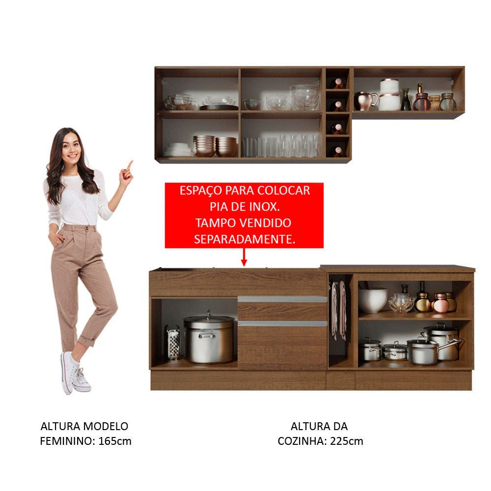Cocina Integral 220 cm Marrón/Marrón/Blanco Parma 02