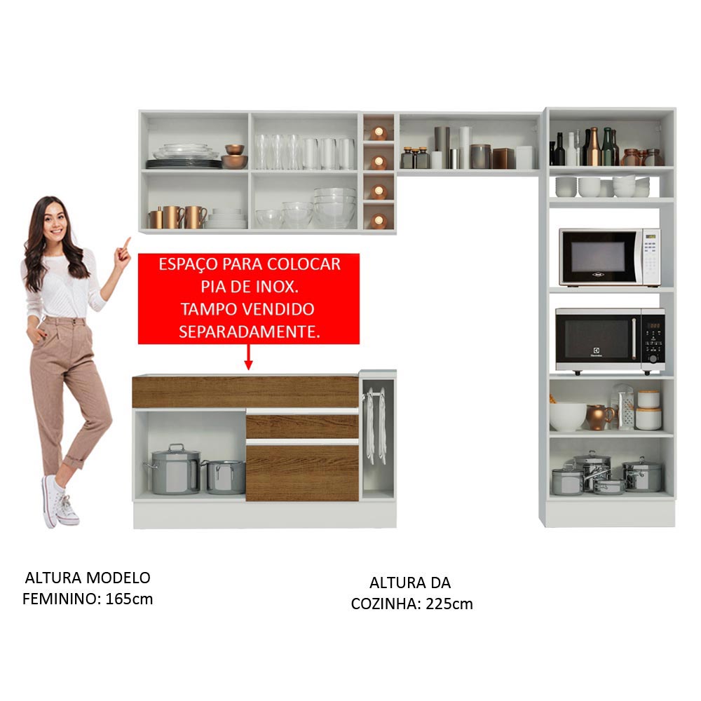 Cocina Integral 290cm Blanco/Marrón/Blanco Cristal 09