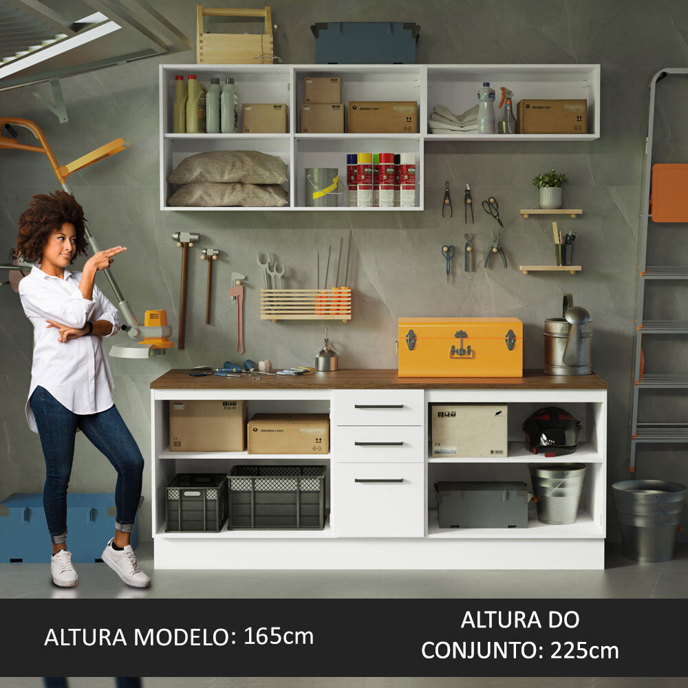 Kit con 2 Gabinetes Bajos y 2 Gabinetes superiores 200cm Blanco/Marrón Agata