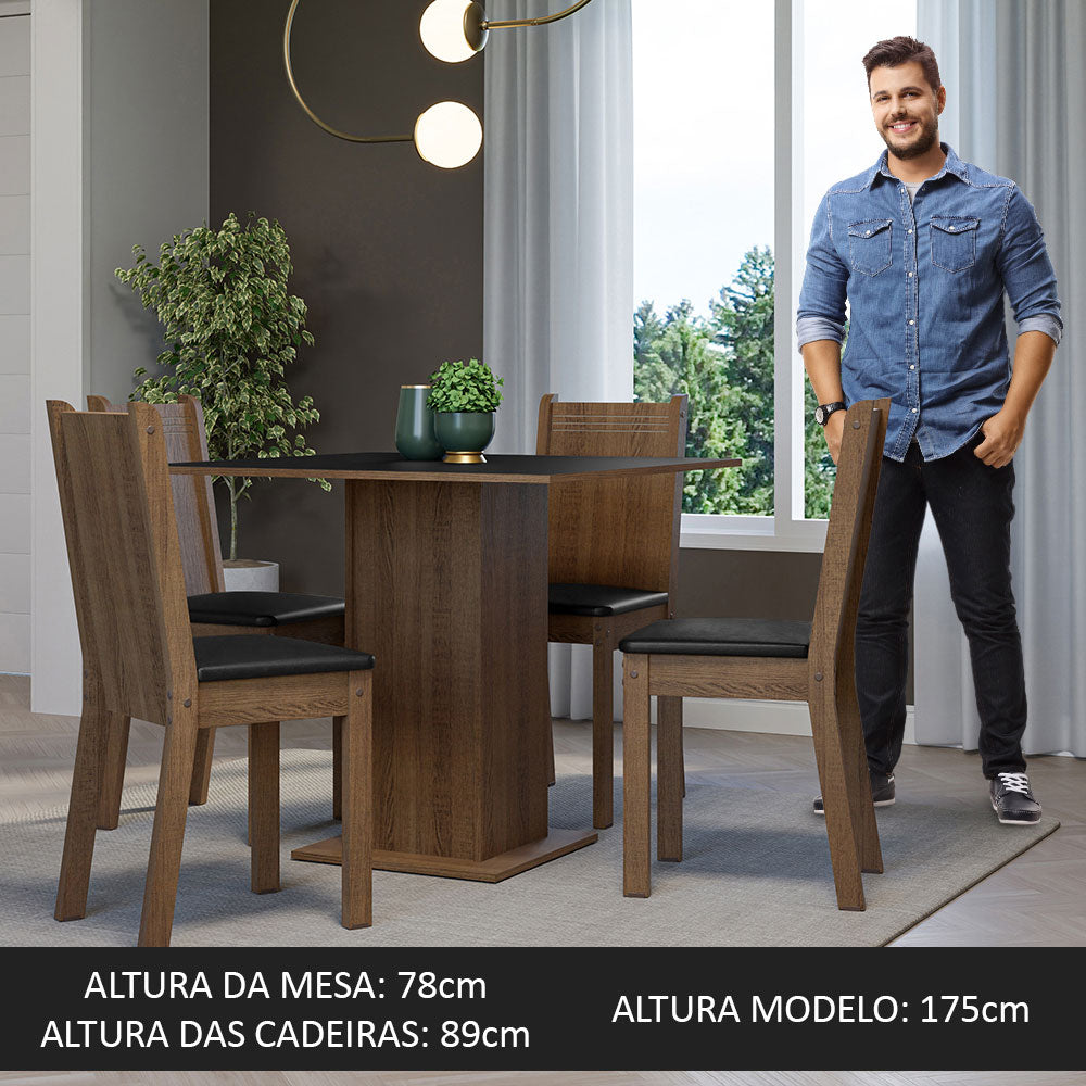 Juego de Comedor Mesa Encimera de Madera 4 Sillas Marrón/Negro Samara