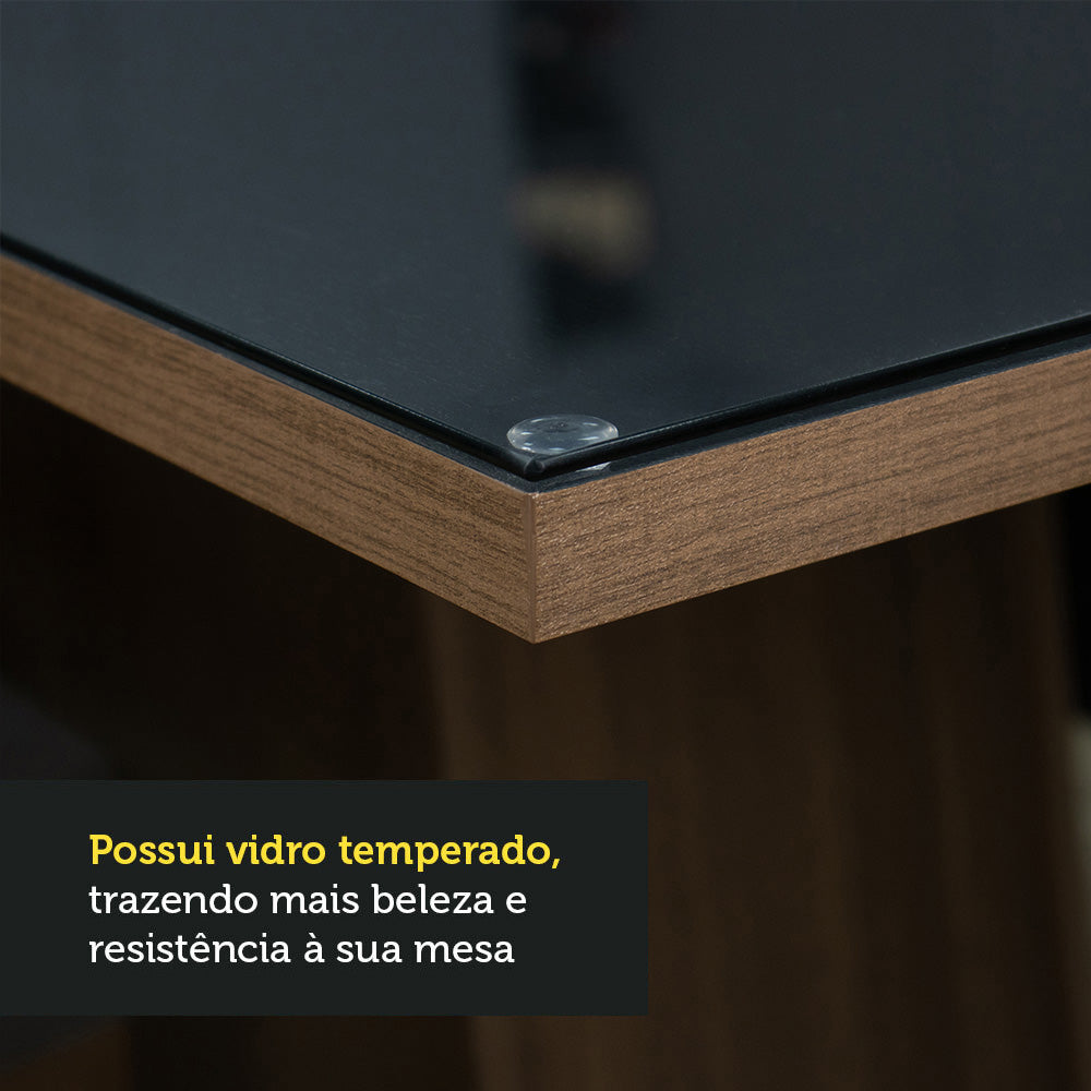 Juego de Comedor Mesa Encimera de Vidrio 4 Sillas Marrón/Negro Perla