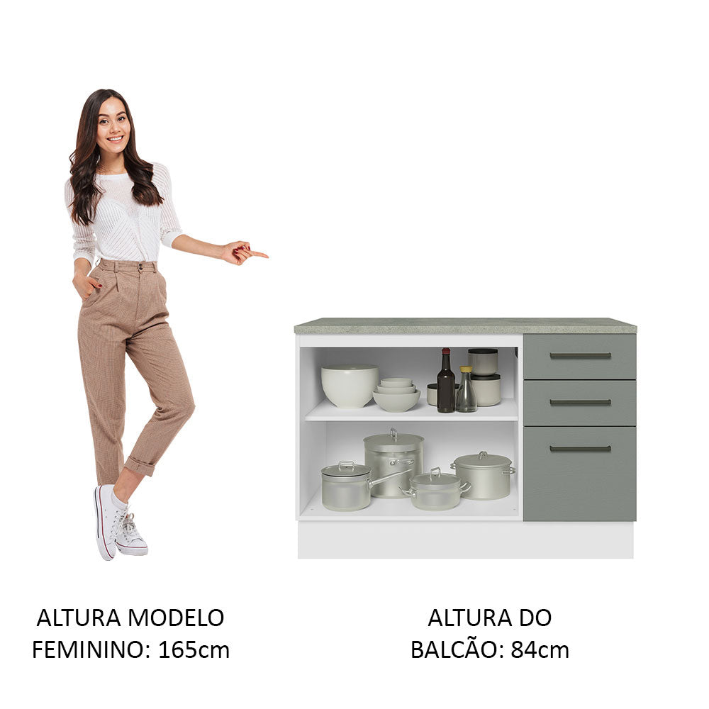 Gabinete Bajo de Tarja 120cm 2 Puertas 3 Cajones (Con Encimera y Sin Tarja) Blanco/Gris Agata