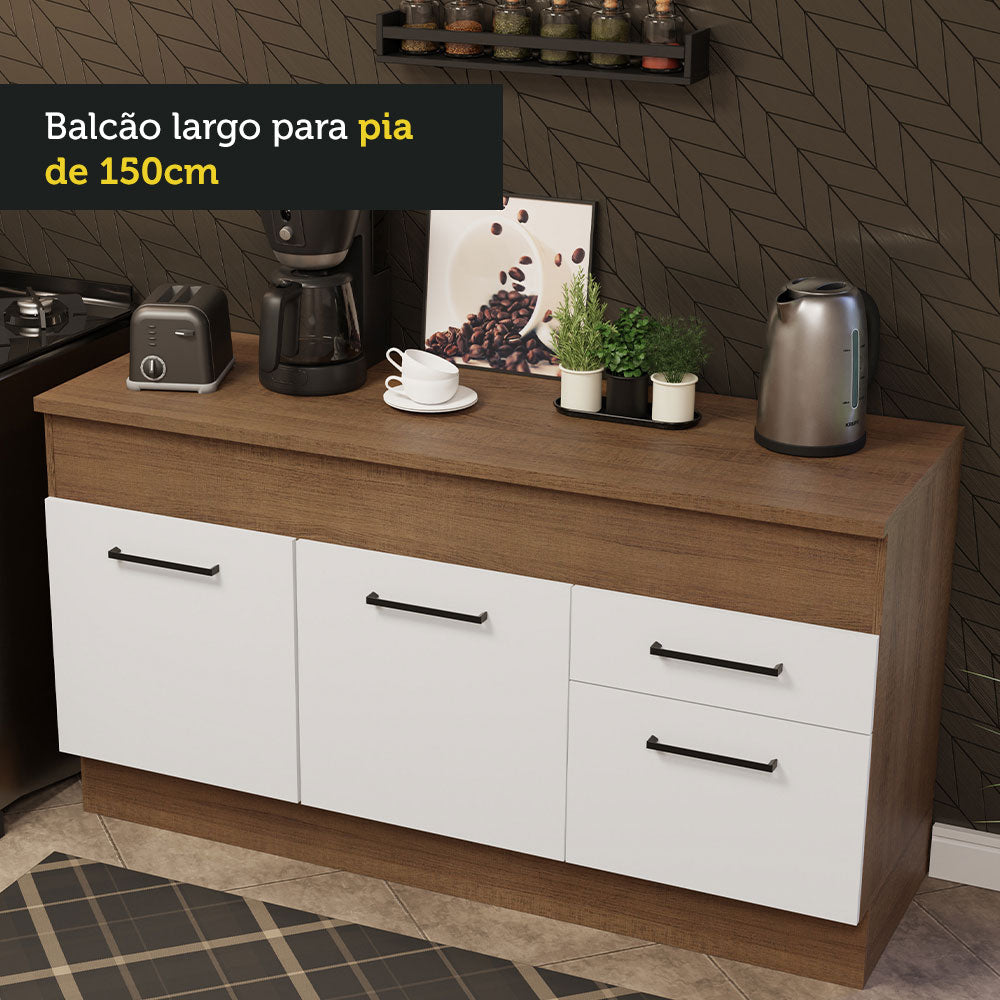Mueble de Cocina para Lavadero 150 cm 2 Puertas y 2 Cajones (Con Encimera) Marrón/Blanco Agata