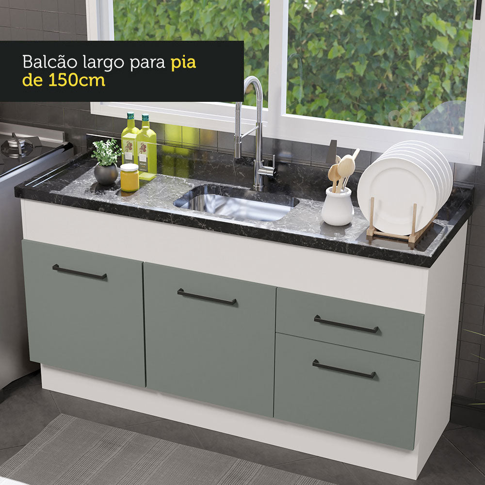 Mueble de Cocina para Tarja 150 cm 2 Puertas y 2 Cajones (Sin Encimera Ni Tarja) Blanco/Gris Agata