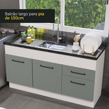 Mueble de Cocina para Tarja 150 cm 2 Puertas y 2 Cajones (Sin Encimera Ni Tarja) Blanco/Gris Agata