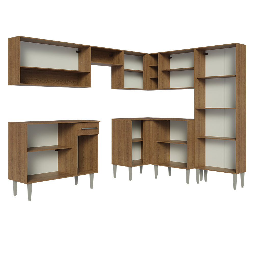 Cocina Integral Esquinera 417cm Marrón/Gris Emilly 02