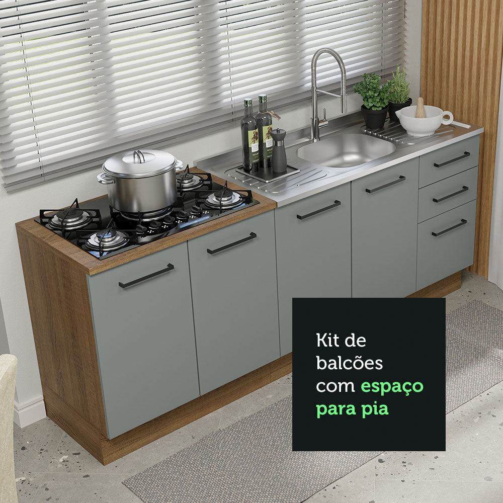 Kit con 2 Muebles de Cocina 3 Cajones y 4 Puertas (Sin Encimera Ni Lavadero) Marrón/Gris Agata 01