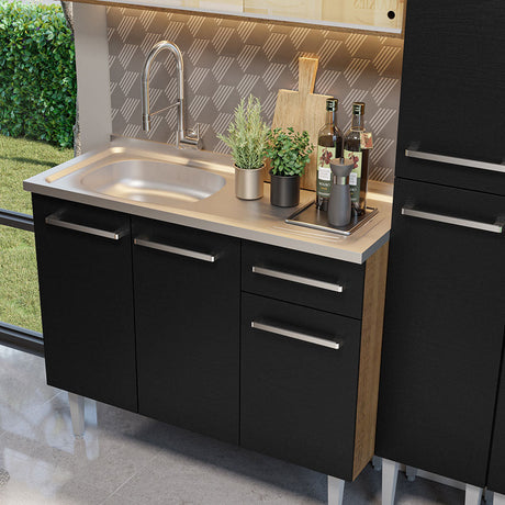 Cocina Compacta 169cm Com Mesón de Acero Marrón/Negro Emilly Madesa 12