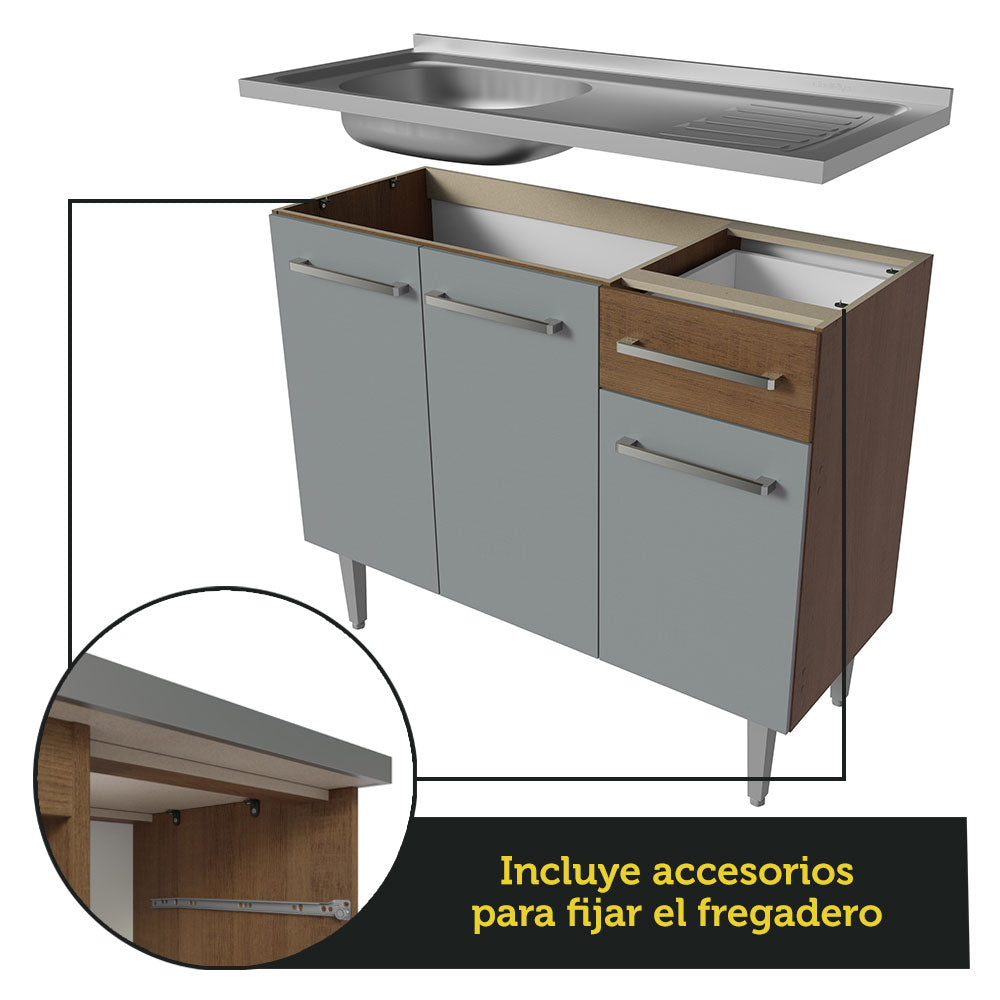 Cocina Integral 229cm con Lavadero Marrón/Gris Emilly 12