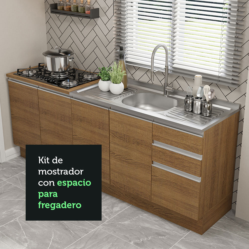 Kit con Mueble para Lavadero y Gabinete Bajo 4 Puertas y 3 Cajones (Sin Encimera Ni Lavadero) Marrón Glamy 06