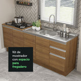 Kit con Mueble para Lavadero y Gabinete Bajo 4 Puertas y 3 Cajones (Sin Encimera Ni Lavadero) Marrón Glamy 06