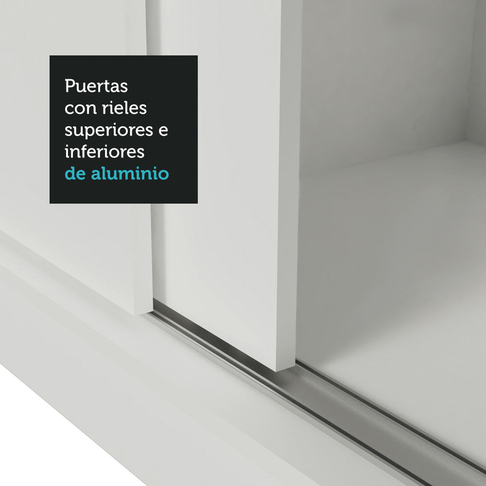Clóset Matrimonial 3 Puertas Corredizas con Espejos con Patas Blanco Monaco