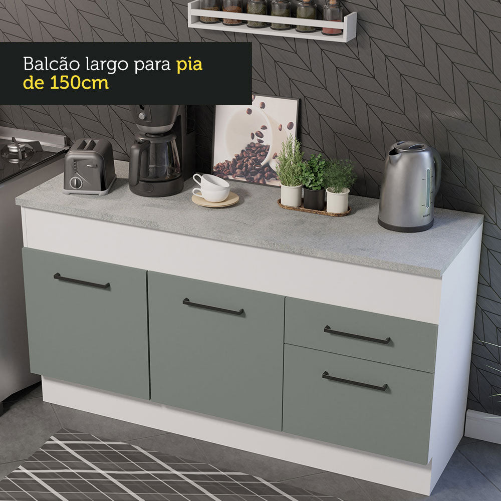 Gabinete Bajo para Tarja 150 cm 2 Puertas y 2 Cajones (Con Encimera) Agata Blanco/Gris