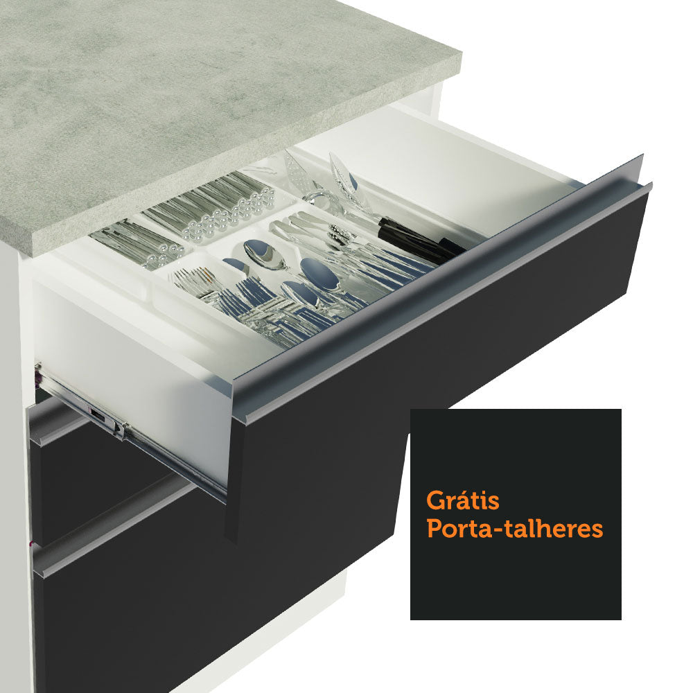 Gabinete Bajo 60 cm 3 Cajones Glamy Blanco/Negro