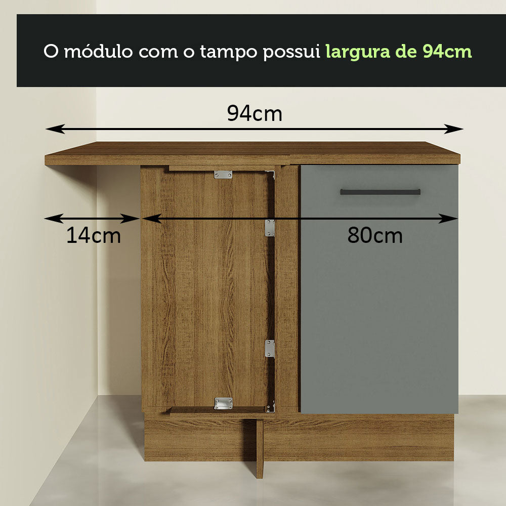 Gabinete Bajo de Esquina de Cocina con 1 Puerta Agata Marrón/Gris