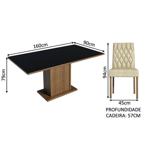 Juego de Comedor Mesa Tablero de Madera 6 Sillas Hanna Madesa - Marrón/Negro/Imperial