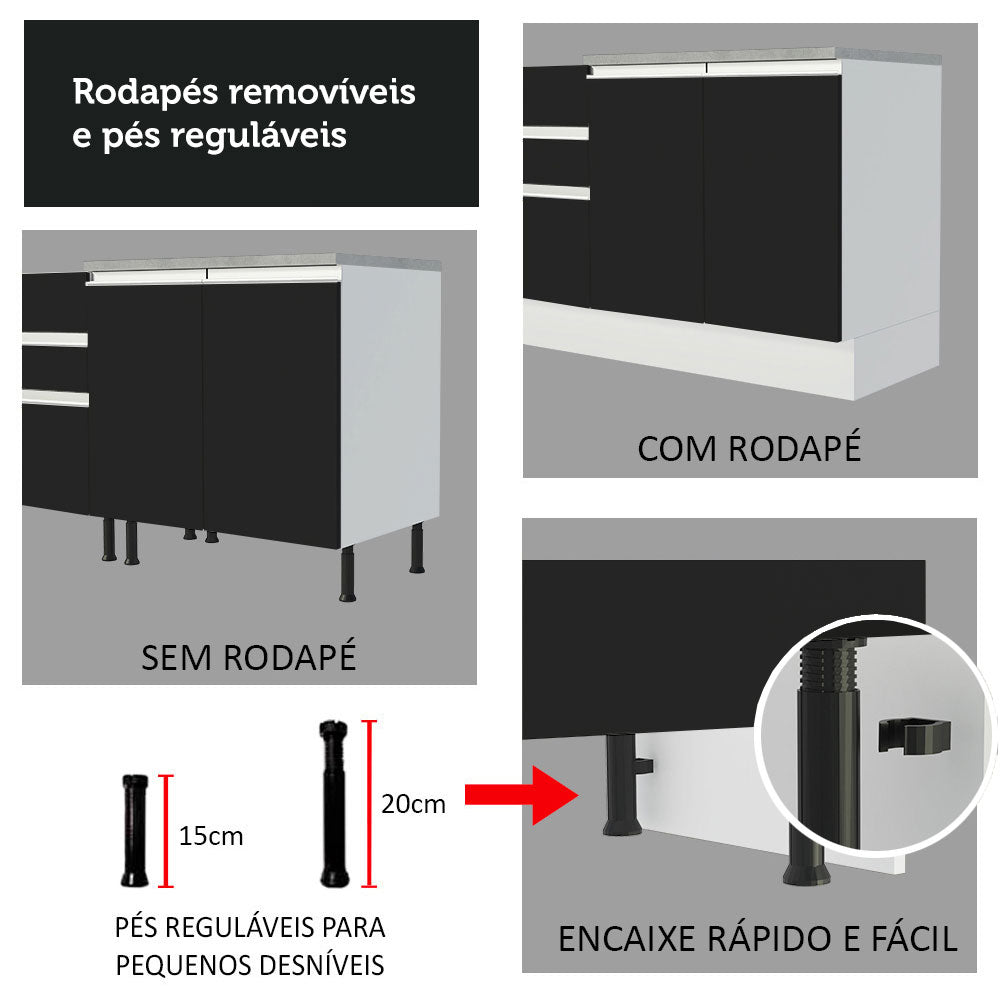 Gabinete Bajo 60 cm 3 Cajones Glamy Blanco/Negro