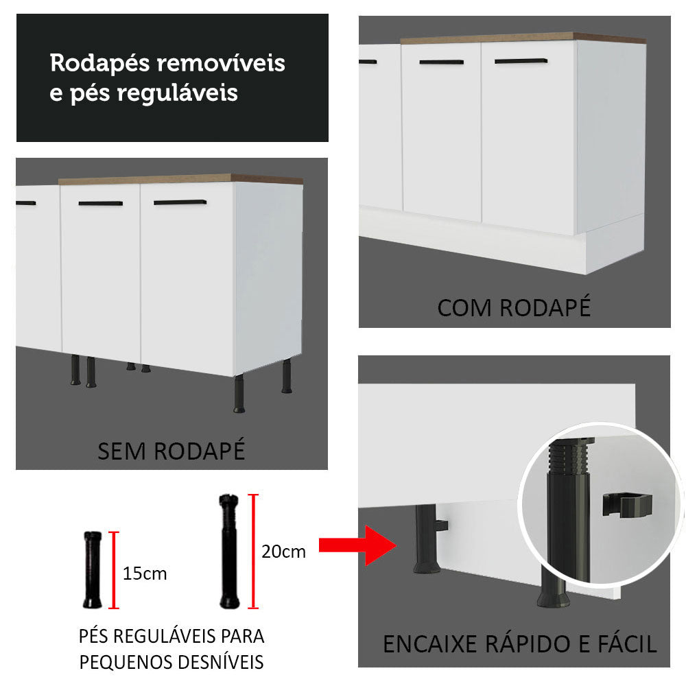 Kit con 2 Gabinetes Bajos y 2 Gabinetes superiores 200cm Blanco/Marrón Agata