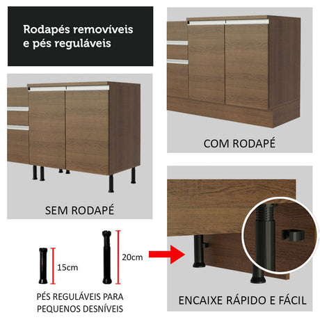 Mueble de Cocina Madesa Glamy 150 cm 2 Cajones 2 Puertas (Sin Tablero Ni Fregadero) Marrón